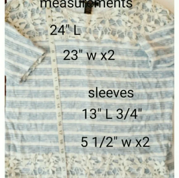 Womens sz Med Pitet blue white striped Floral embroidered top Ladies 3/4" Sleeve - Picture 6 of 6
